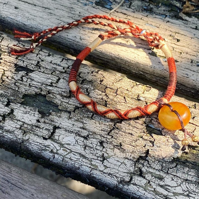 【Lost and find】 Tibetan blessing yellow dragon jade bracelet - Bracelets - Gemstone Orange