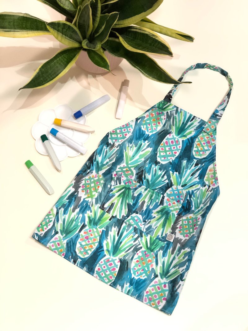 Children's summer pineapple pattern American certified organic cotton apron can be ordered with optional pattern - ผ้ากันเปื้อน - ผ้าฝ้าย/ผ้าลินิน ขาว