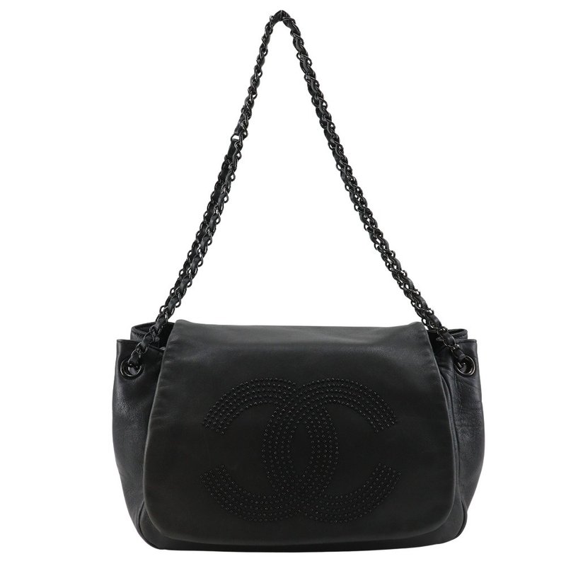 【日本直送】シャネル CHANEL Wチェーンショルダー ショルダーバッグ スタッズ ココマーク ラムスキン 黒 レディース【中古】 - 側背包/斜背包 - 真皮 黑色