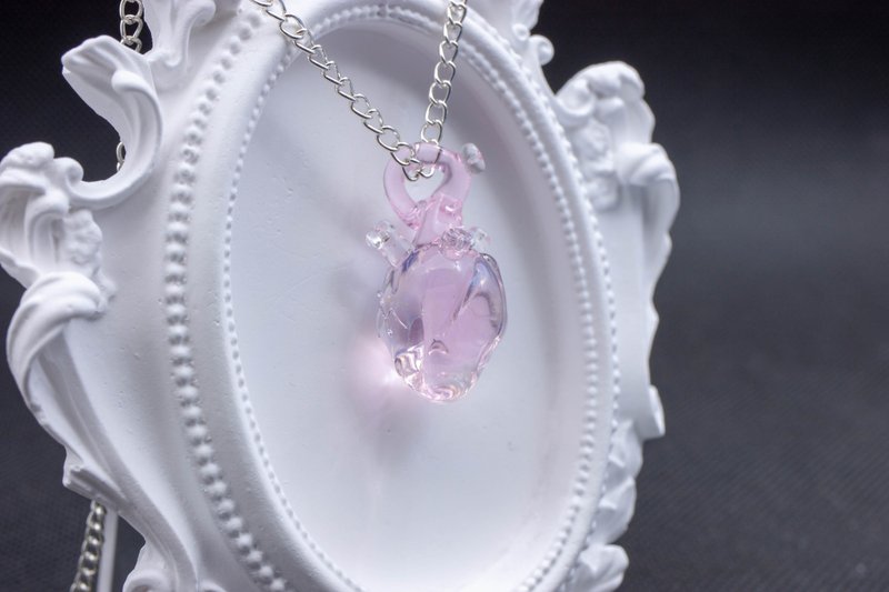 Handmade Glass Heart Necklace (Dream Pink) - Necklaces - Glass Pink