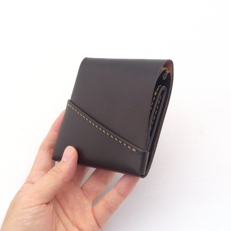 【ミニ財布】革 ログウッド染め 草木染め 右利き 手縫い 手染め 手作り【chotof/ちょとふ】 - 錢包/皮夾/長短夾 - 真皮 黑色