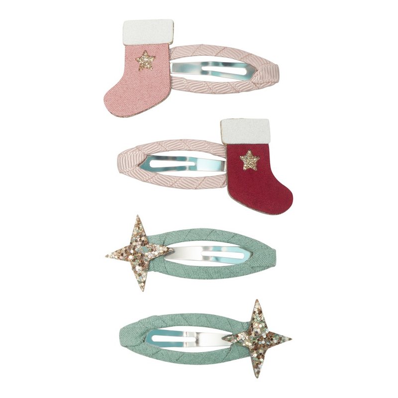 英國Mimi & Lula AW23_Xmas聖誕襪星星滴答夾4入 - 嬰兒手鍊/飾品 - 聚酯纖維 