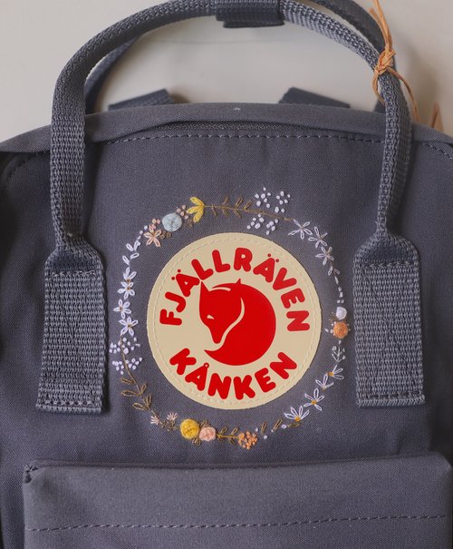 Pink wreath-----kanken mini graphite grey bag -- hand-embroidered custom -  Shop Kuanai Hui Backpacks - Pinkoi