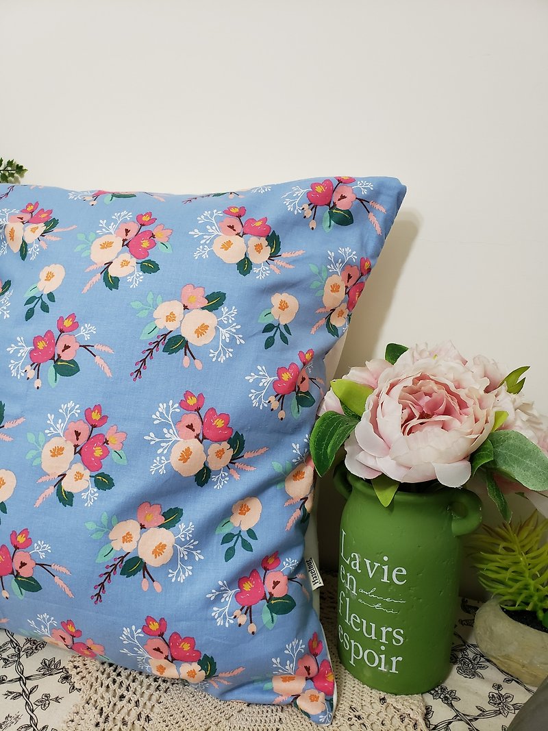北欧風ブルー花柄 ひざ掛け 枕 枕 クッション 枕カバー - 枕・クッション - コットン・麻 ブルー