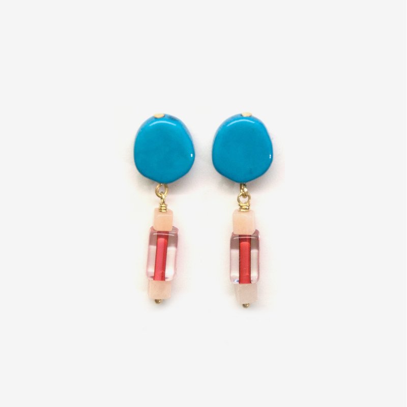 藍紅積木耳環 耳針/耳夾 - 耳環/耳夾 - 其他金屬 藍色