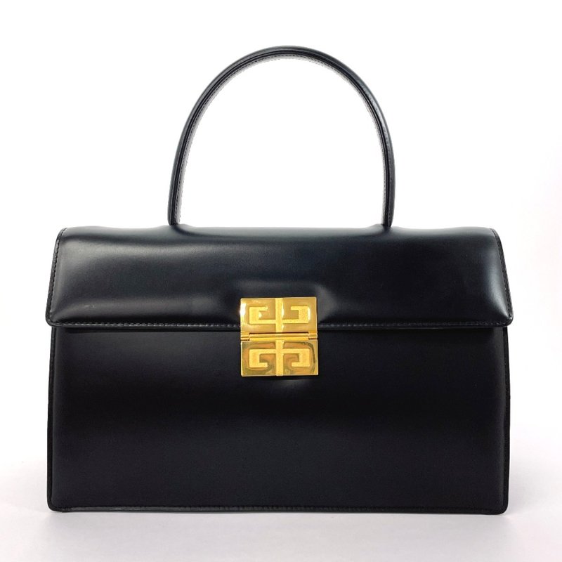 Givenchy Handbag Formal Bag Logo Leather Black Gold Hardware Women's Vintage - กระเป๋าถือ - หนังแท้ สีดำ