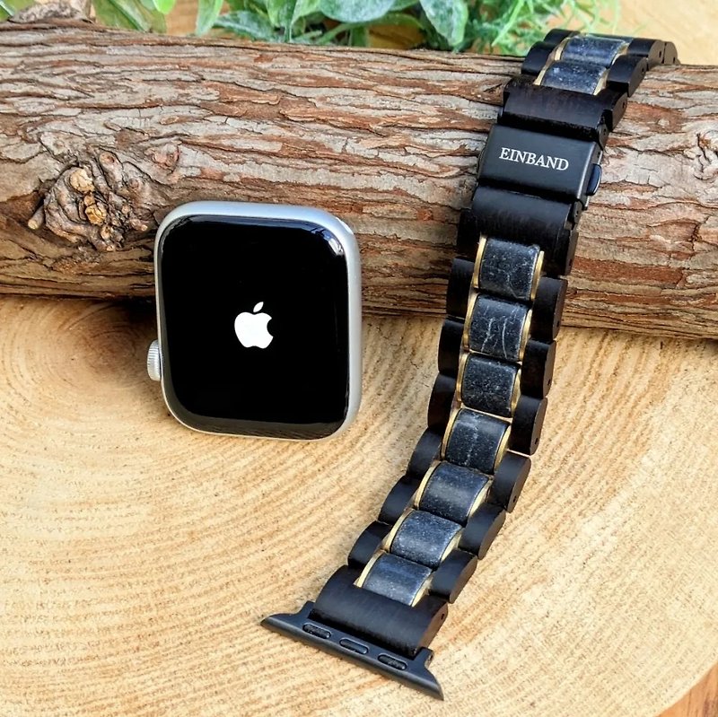 [Wooden Band] EINBAND Apple Watch Natural Wood Band Wooden Strap 20mm Black Marquina (Marble) x Ebony Wood - Women's Watches - Wood Black
