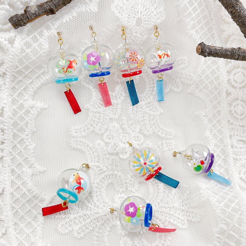 Japan summer festival series / wind bell earrings /Slim post