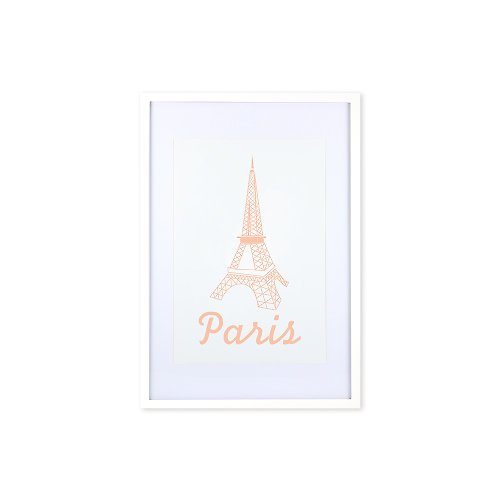 iINDOORS英倫家居 裝飾畫相框 歐風巴黎鐵塔 橘 白色框 63x43cm 室內設計 布置 擺設