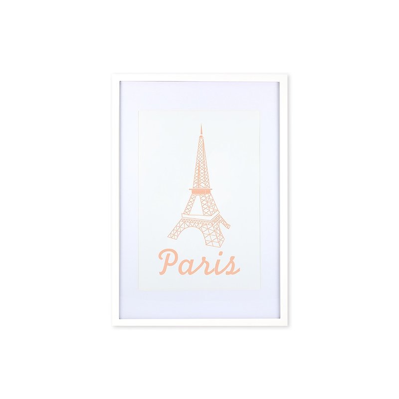 裝飾畫相框 歐風巴黎鐵塔 橘 白色框 63x43cm 室內設計 布置 擺設 - 畫框/相架  - 木頭 橘色