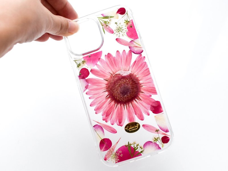 Pressed Flower iPhone Case gerbera - เคส/ซองมือถือ - วัสดุอื่นๆ สึชมพู