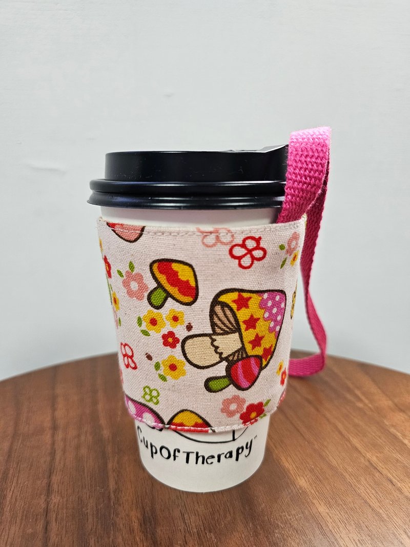 Pink Mushroom Double-layer Eco-Friendly Beverage Cup Holder/Cup Bag - Beverage Holders & Bags - Cotton & Hemp Multicolor