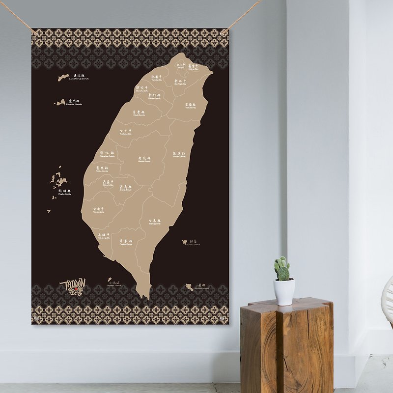 [Customized] Taiwan map/hanging cloth/name customized/black - Posters - Other Materials Khaki