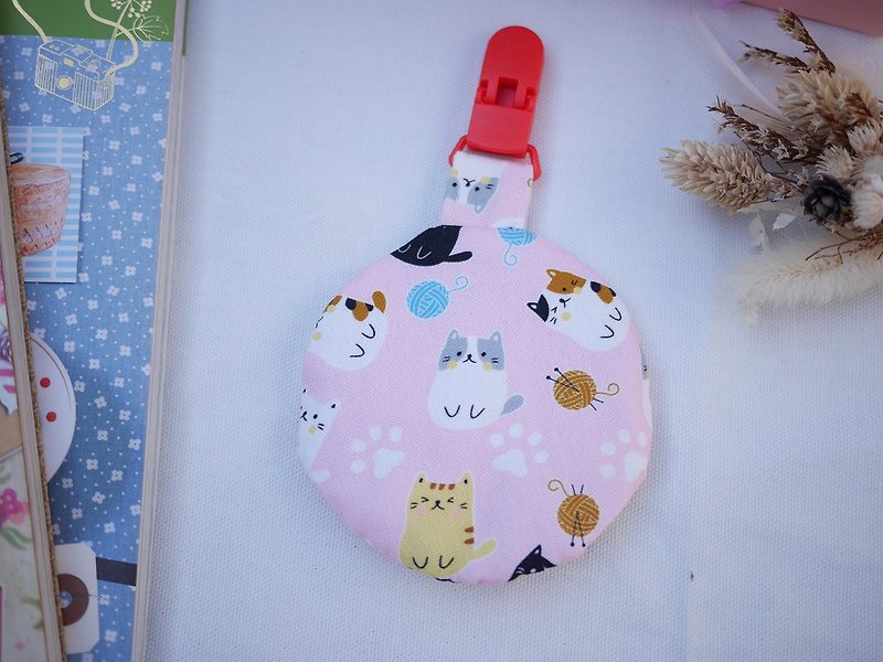 Round peace symbol bag cat - Omamori - Cotton & Hemp Pink