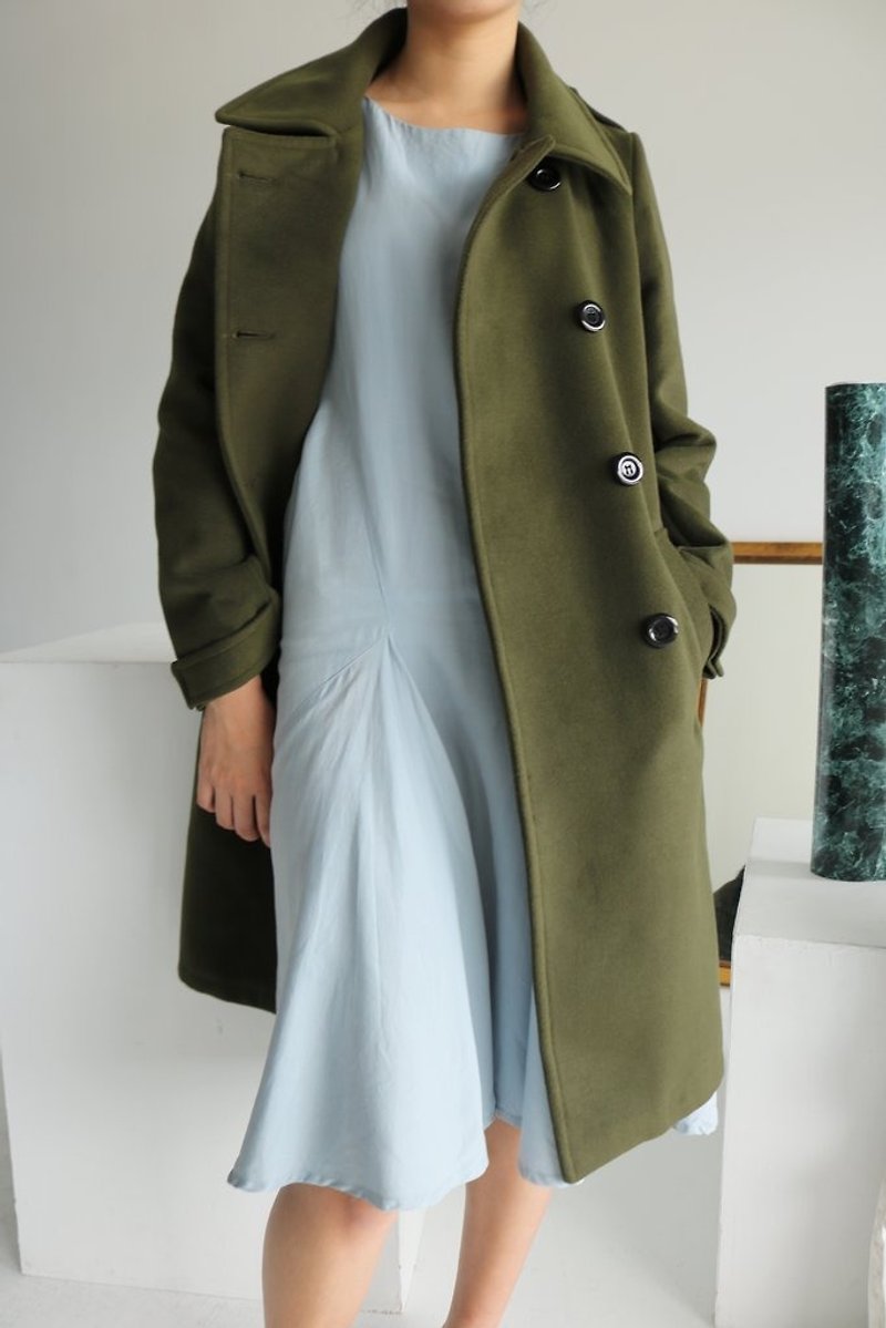Chelsea Coat Army Green Uniform Breasted Wool Coat (Clear, S Only) - เสื้อแจ็คเก็ต - ขนแกะ สีเขียว