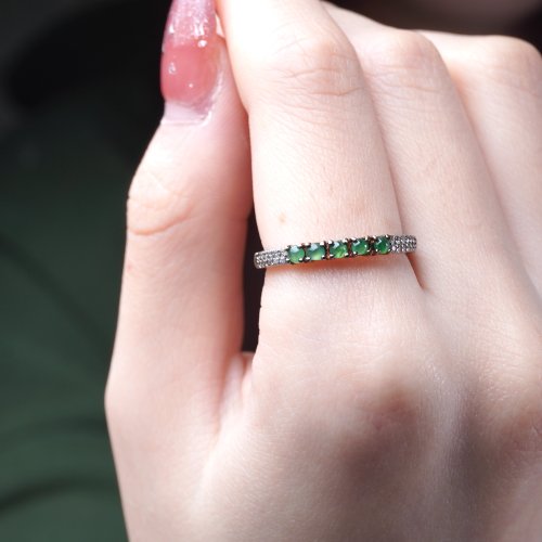瓔珞珠寶盒 E.L.Jewelry Box 冰陽綠翡翠蛋面戒指 925純銀 | 天然緬甸玉A貨翡翠 | 送禮