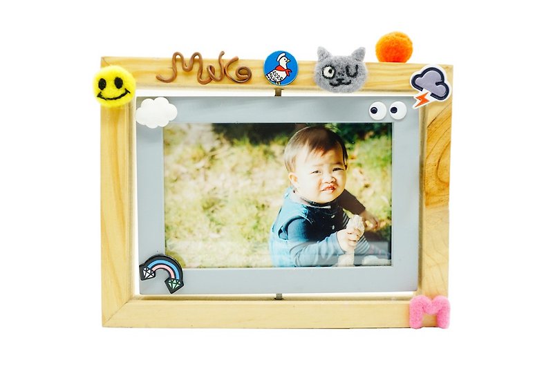 Decorative photo frame can be rotated double-sided vertical picture frame customized girlfriends birthday gift baby Mi Yue birthday gift - กรอบรูป - ไม้ สีกากี