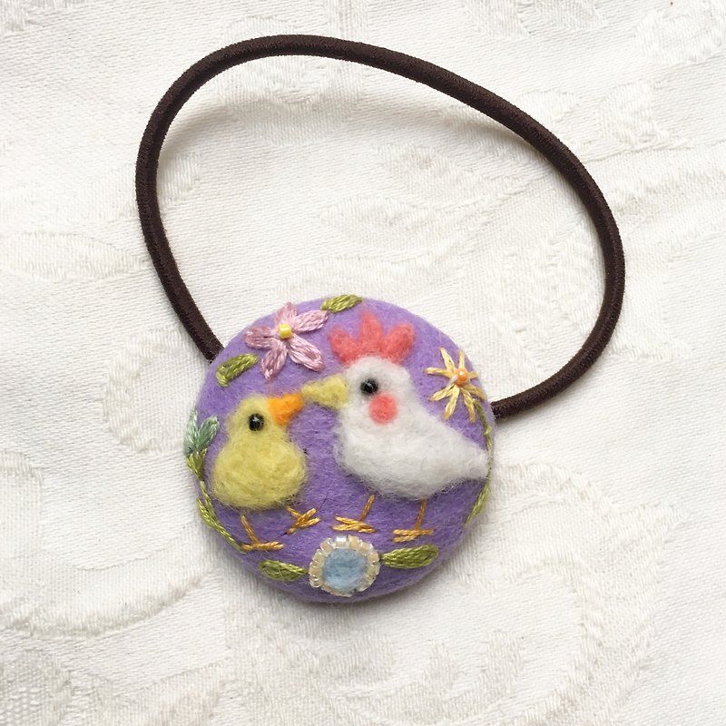 ニワトリとヒヨコの親子ヘアゴム - 髮飾 - 羊毛 紫色