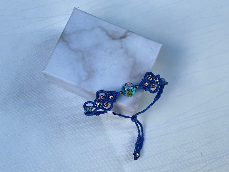 210406 Macrame South American Wax Line Glass Bead Bracelet - Bracelets - Semi-Precious Stones Blue