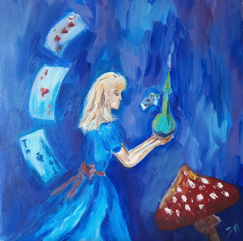 Alice in Wonderland oil painting 愛麗絲漫遊仙境 - 海報/掛畫/掛布 - 棉．麻 藍色
