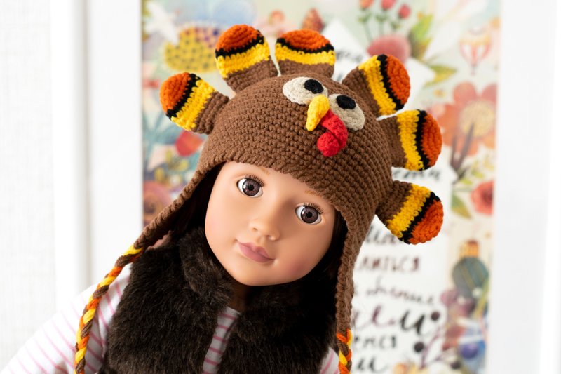 Turkey hat for 18 inch American girl doll, Our Generation doll, animals hat, 针织帽 - 寶寶/兒童玩具/玩偶 - 棉．麻 咖啡色