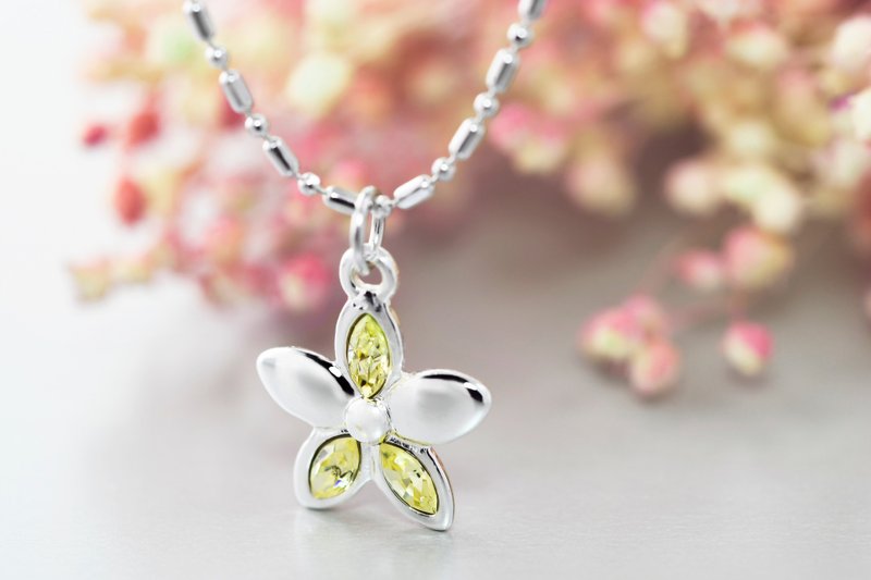 Flower series cute women's five-pointed star flower shape necklace yellow marquise diamond model (NLAJA1001N) - Necklaces - Silver Yellow