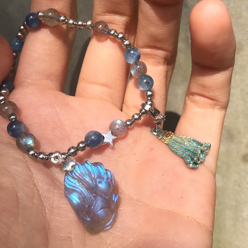 [Lost and find] natural stone strong blue labradorite nine-tailed defensive bracelet - สร้อยคอ - เครื่องเพชรพลอย สีน้ำเงิน