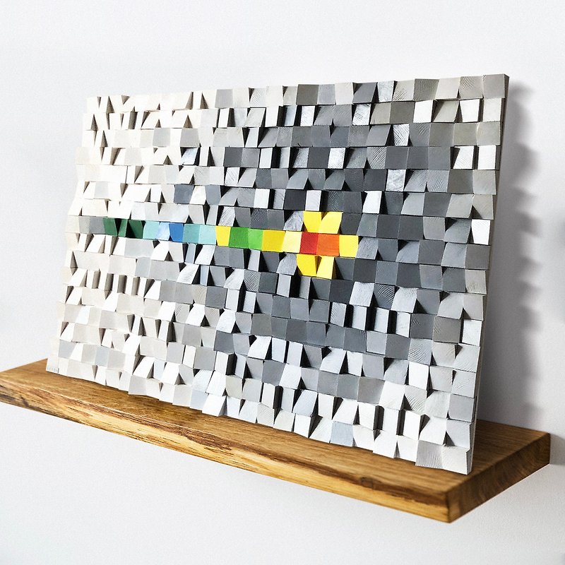 灰色漸變色抽象木牆裝飾能量。水準3D木製馬賽克藝術 - 牆貼/牆身裝飾 - 木頭 灰色