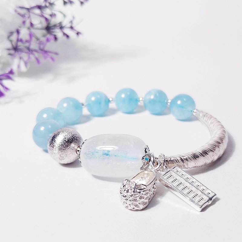 Christmas blue halo moonstone aquamarine abacus shoes bracelet careful calculation step by step to attract wealth - Bracelets - Gemstone Blue