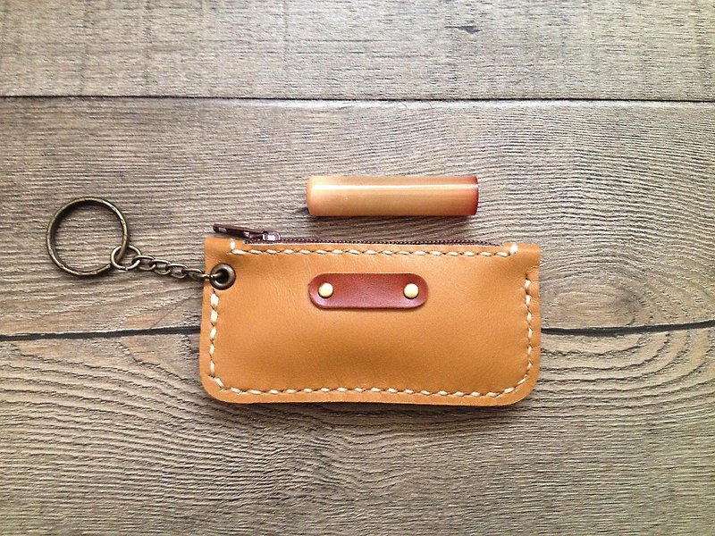 POPO│ milk tea color │ storage bag │ leather - Keychains - Genuine Leather Brown