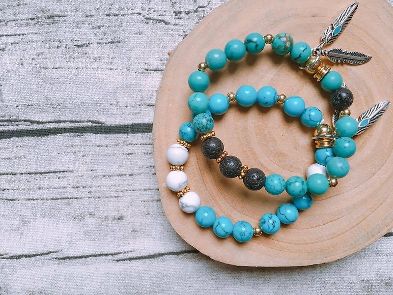 A touch of blue-blue pine/turquoise stone bracelet - สร้อยข้อมือ - เครื่องเพชรพลอย สีน้ำเงิน