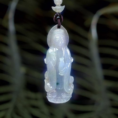 瓔珞翡翠 冰種飄花翡翠寶瓶觀音菩薩 | 天然緬甸玉翡翠A貨 | 送禮