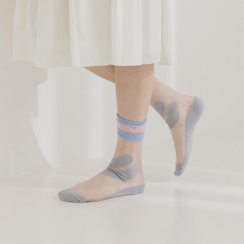 ChangeTone 草莓鮮奶油/淺灰(M)-MIT設計透明中筒襪