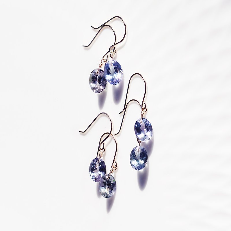 14KGF bicolor tanzanite/zoisite oval facet cut earrings Elise - Earrings & Clip-ons - Gemstone Blue