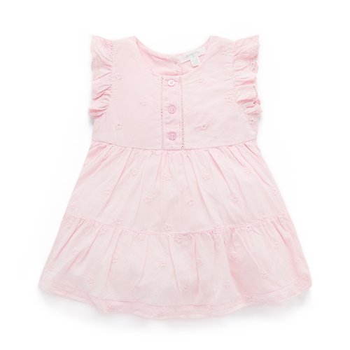 Purebaby有機棉 澳洲Purebaby有機棉女童洋裝包屁衣/嬰兒連身衣 粉紅繡花
