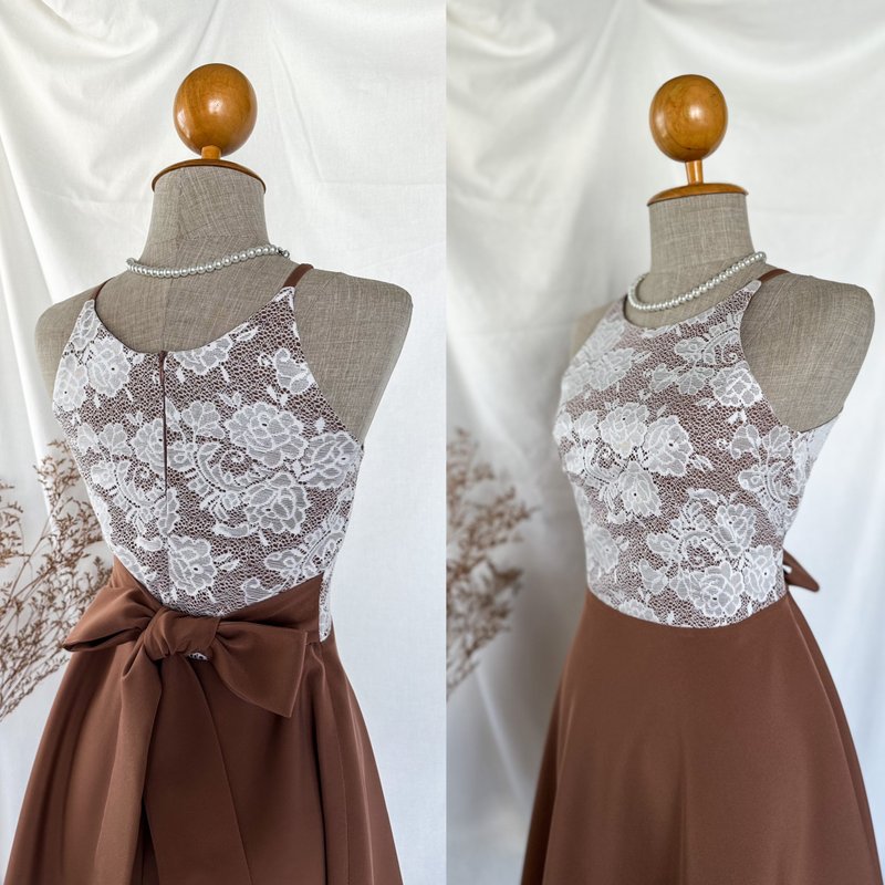 Vintage brown dress Party summer Dress Evening prom brown lace bridesmaid dress - 洋裝/連身裙 - 聚酯纖維 咖啡色