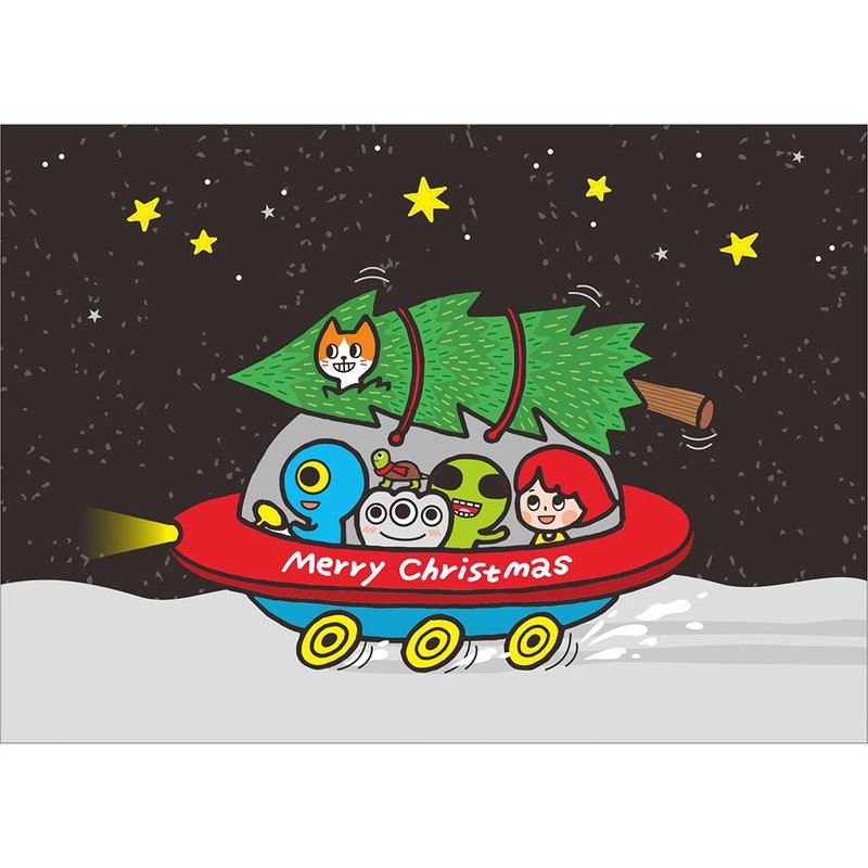 y planet_bring home with christmas tree_postcard - การ์ด/โปสการ์ด - กระดาษ สีดำ