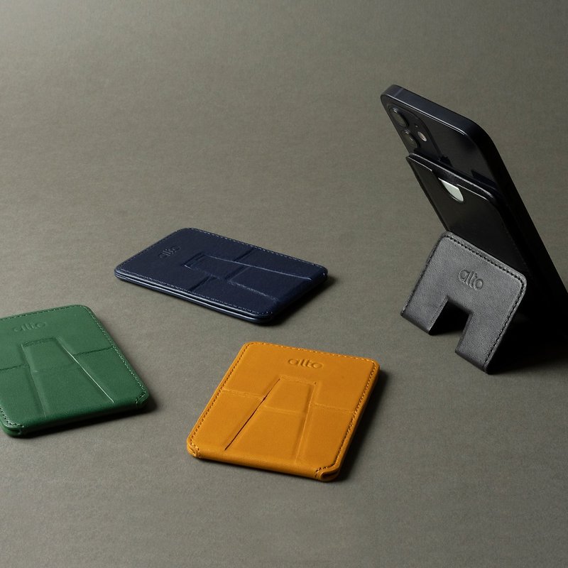 真皮 手機配件 黑色 - 【客製化禮物】Alto MagSafe 磁吸皮革卡套支架