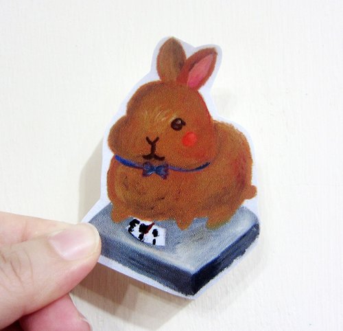 毛球工坊 手繪插畫風格 完全 防水貼紙 咖啡色兔兔量體重 rabbit bunny