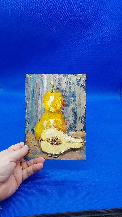 CosinessArt Pear Painting Fruit Art Food Painting Small Painting Original Artwork 7 by 5
