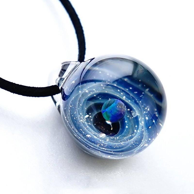 Galactic World Green Opal Glass Pendant with Meteorite Space Star Gourd Japanese Manufacture Japanese Handicraft Handmade Free Shipping - Necklaces - Glass Blue