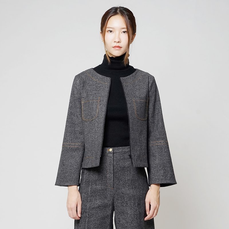 Black and White Cut FW Zip-Up Denim Jacket - เสื้อแจ็คเก็ต - ผ้าฝ้าย/ผ้าลินิน สีเทา