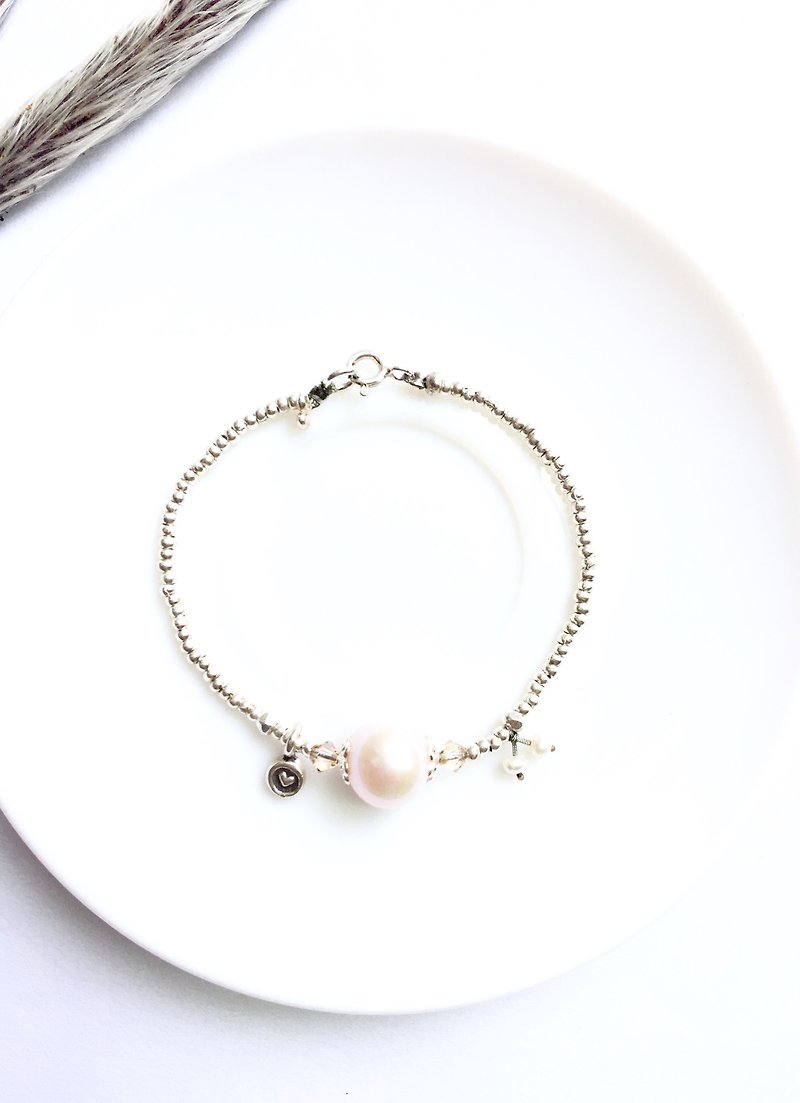 Ops Pearl silver bracelet-珍珠/純銀/限定/手鍊/細緻/富足 - 手鍊/手環 - 寶石 白色