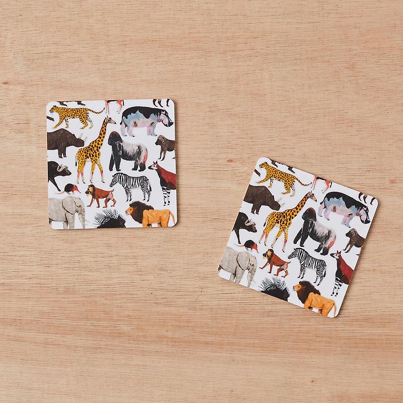 AFRICAN ANIMALS COASTER SET OF 2 - Coasters - Wood Multicolor
