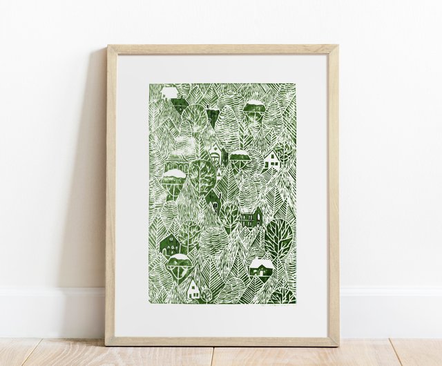 絵画 リノカット版画額装品