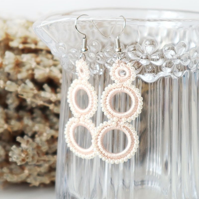 OYA crochet Earings【RING】Pearl Cameo - Earrings & Clip-ons - Thread Pink