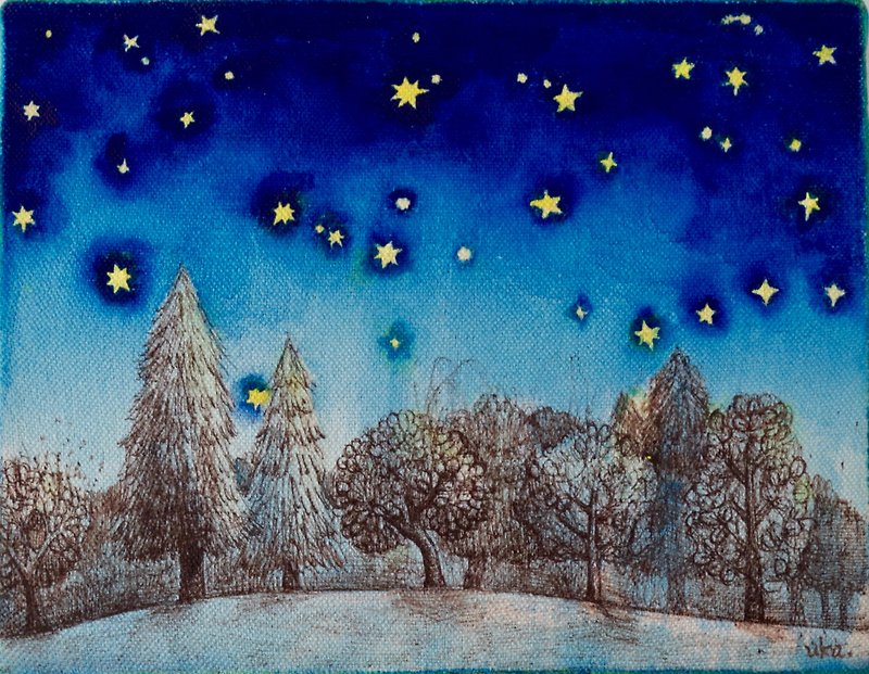 [west sky] original painting - โปสเตอร์ - ผ้าฝ้าย/ผ้าลินิน สีน้ำเงิน