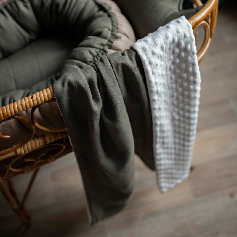 Linen (flax) dark green baby quilt – organic blanket - 嬰兒床/床圍/寢具 - 亞麻 綠色