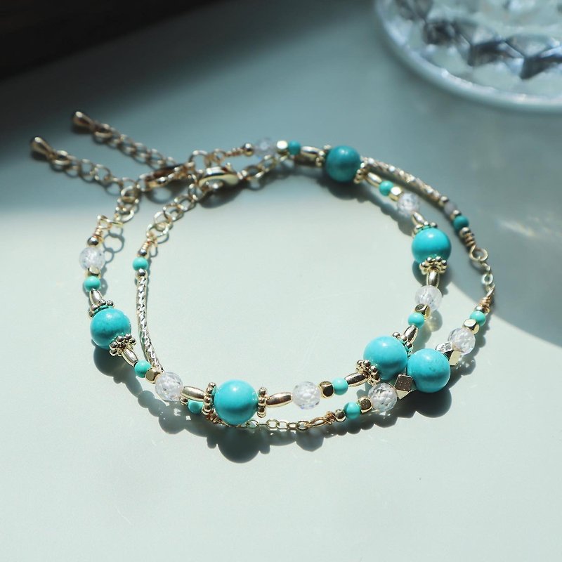 Stone Collection | December | Turquoise | Two-Piece Combination Bracelet - Bracelets - Semi-Precious Stones Green