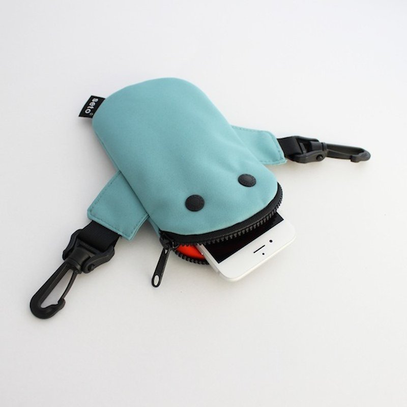 The creature iPhone case　small bag　Mame-sagari　water blue - 手機殼/手機套 - 聚酯纖維 藍色